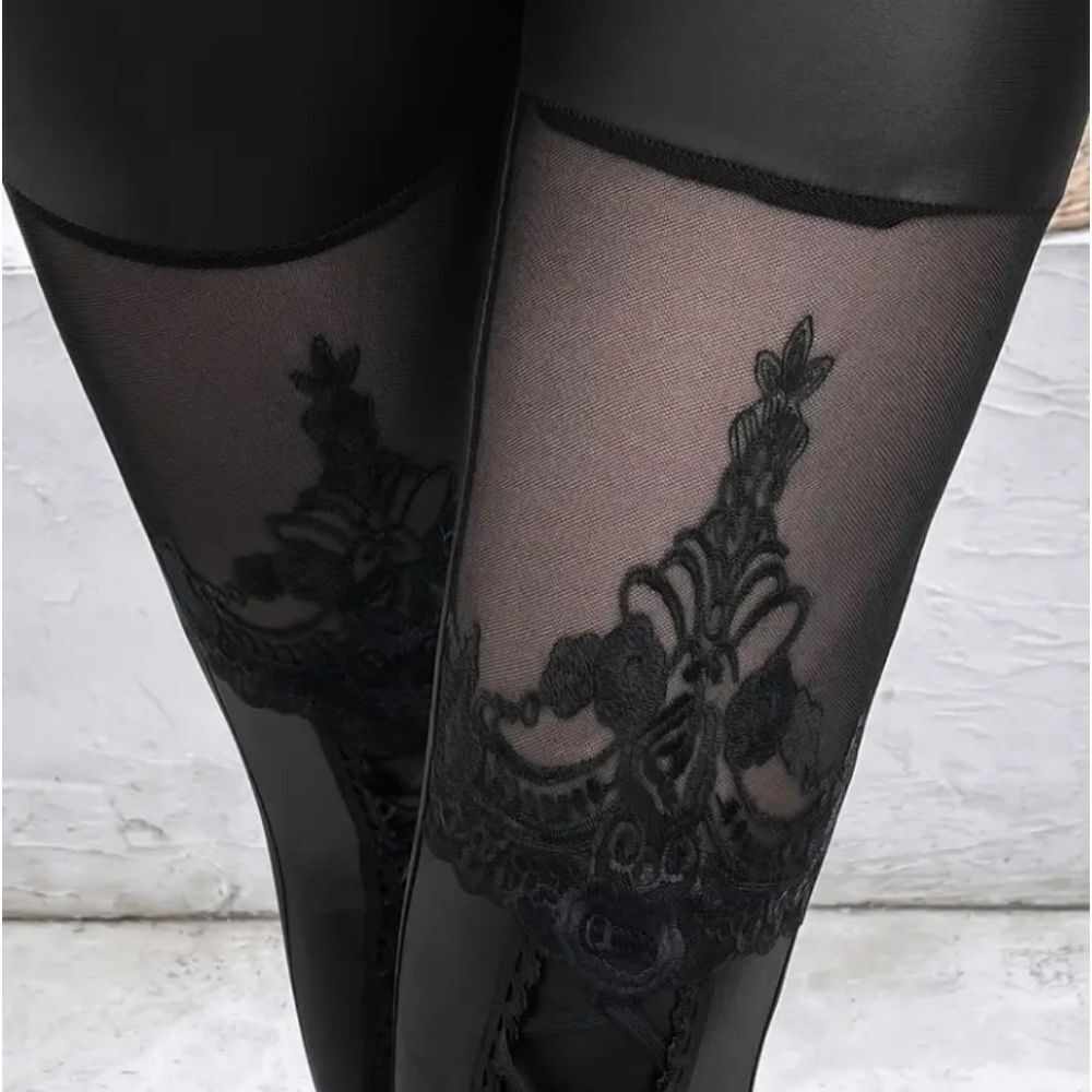 Ladies Elegant Black Lace Panel Leggings Sz Large - Picture 11 of 12